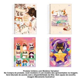 Caderno Universitário Espiral Funny Cat 80 Folhas Jandaia - Sortido