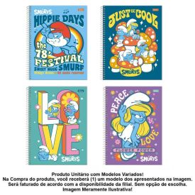 Caderno Universitário Espiral Smurfs 80 Folhas Foroni - Sortido
