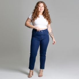 Calça Feminina Cigarrete Jeans Sawary Azul Medio