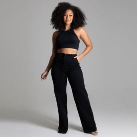 Calça Feminina Wide Leg  De Sarja Sawary