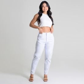 Calça Feminina Mom De Sarja Sawary Branco