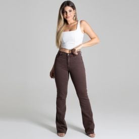 Calça Feminina Flare Cintura Alta De Sarja Sawary