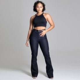 Calça Feminina Flare Jeans Sawary Azul Escuro