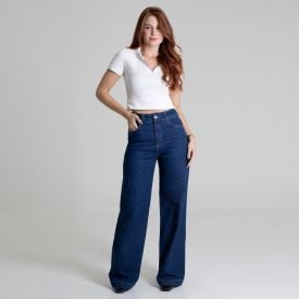 Calça Feminina Wide Leg Jeans Sawary