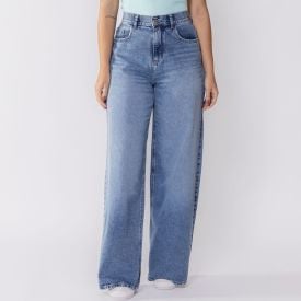 Calça Feminina Jeans Wide Pantalona Boby Blues Azul Medio