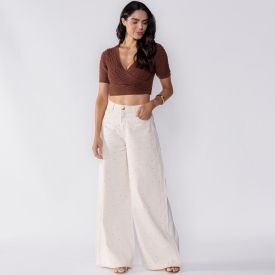 Calça Feminina Palazzo Com Strass Boby Blues Natural