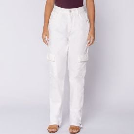 Calça Feminina Reta Cargo Em Sarja Sawary Off White