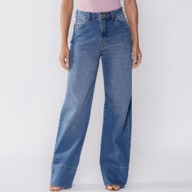 Calça Feminina Wide Leg Barra Larga Patricia Foster Azul Medio