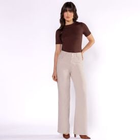 Calça Feminina Wide Leg Collor Em Sarja Sawary
