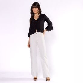 Calça Feminina Wide Leg Collor Em Sarja Sawary