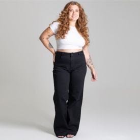 Calça Feminina Wide Leg De Sarja Sawary