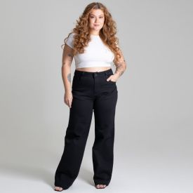 Calça Feminina Wide Leg De Sarja Sawary