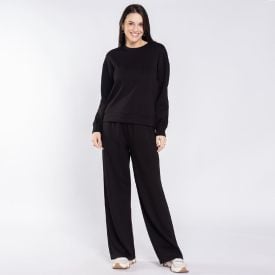 Calça Feminina Wide Leg Em Moletom Patricia Foster
