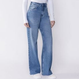 Calça Feminina Wide Leg Jeans Boby Blues Azul Medio