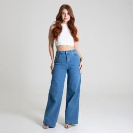 Calça Feminina Wide Leg Jeans Sawary