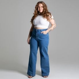 Calça Feminina Wide Leg Jeans Sawary