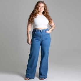Calça Feminina Wide Leg Jeans Sawary