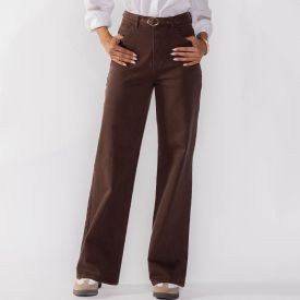 Calça Feminina Wide Leg Sarja Patricia Foster Marrom Escuro