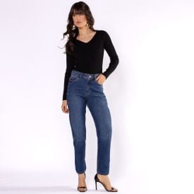 Calça Jeans Feminina Mom Patricia Foster Azul Escuro