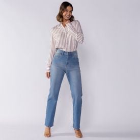 Calça Jeans Feminina Reta Com Elástico Patricia Foster