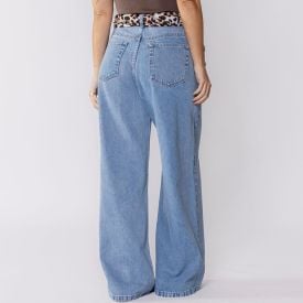 Calça Jeans Feminina Wide Leg Palazzo Com Lenço Patricia Foster