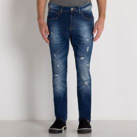 Calça Jeans Skinny com Puídos Claros Rock&Soda Blue Medio