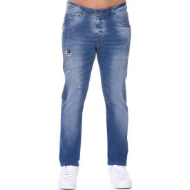 Calça Jeans Skinny com Puídos e Respingos Rock&Soda Blue