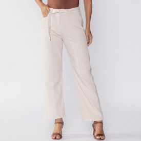 Calça Feminina Wide Leg Com Cinto Patricia Foster Bege
