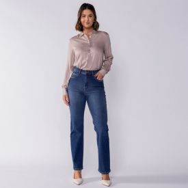 Calça Jeans Reta Feminina Patricia Foster Azul Medio