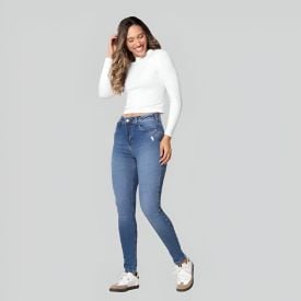 Calça Feminina Skinny Jeans Patricia Foster  Azul Medio