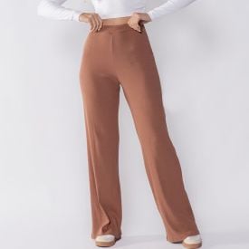 Calça Wide Leg Feminina Em Ribana Boby Blues Capuccino