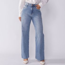 Calça Jeans Feminina Wide Leg Patricia Foster Azul Medio