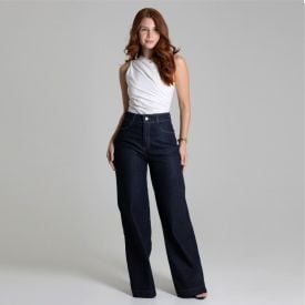 Calça Feminina Wide Leg Jeans Sawary