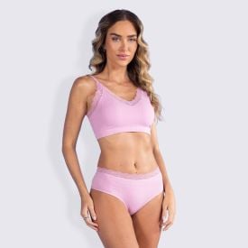 Calcinha Básica Com Renda No Cós Camila Moretti Rosa 14-3209