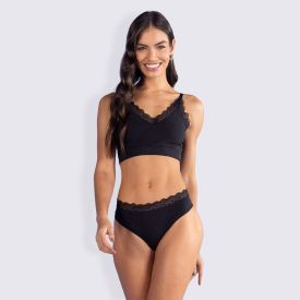 Calcinha Fio Dental De Poliamida Camila Moretti Preto