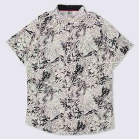 Camisa 12 a 16 anos Viscose Floral Hot Dog Off White