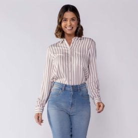 Camisa Feminina Listrada com Bolso Patricia Foster Off White/Fendi