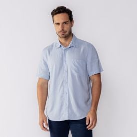 Camisa Linho Masculina Manga Curta Thing Azul