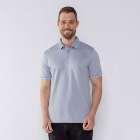 Camisa Polo Masculina De Algodão Marc Alain Azul/Off White