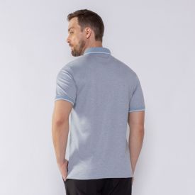 Camisa Polo Masculina De Algodão Marc Alain Azul/Off White