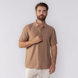 Camisa Masculina De Botão Manga Curta Thing Marrom Canela 175