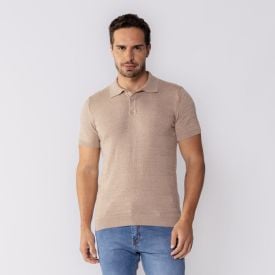 Camisa Polo Masculina Tricot Com Textura Marc Alain Bege Rolex 4736