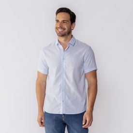 Camisa Social Masculina Manga Curta Marc Alain Azul Claro