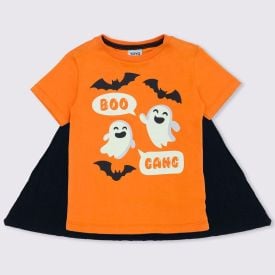 Camiseta 1 a 3 anos Estampa Brilha no Escuro+Capa Yoyo Kids Abobora