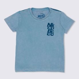 Camiseta 1 a 3 anos Lavada com Recorte Nicoboco Azul Claro