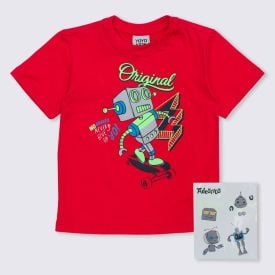 Camiseta 1 a 3 anos Malha Brinde Robô Yoyo Kids Vermelho Escuro
