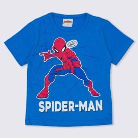 Camiseta 1 a 3 anos Malha Teia Spider Man Marvel Azul Cobalto
