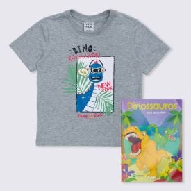 Camiseta 1 a 3 anos Silk Dino Brinde Livro Yoyo Kids Mescla
