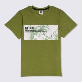 Camiseta 12 a 16 anos M/Malha Nature Folhas Hot Dog Verde