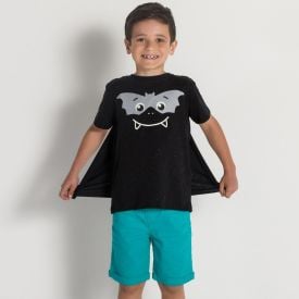 Camiseta 4 a 10 anos Morcego com Capa Hot Dog Quantum